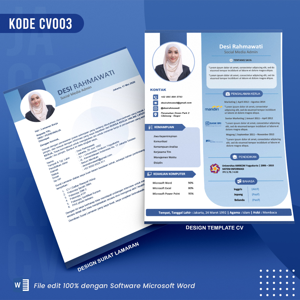 Template Template CV dan Surat Lamaran Kode 003 & Surat Lamaran