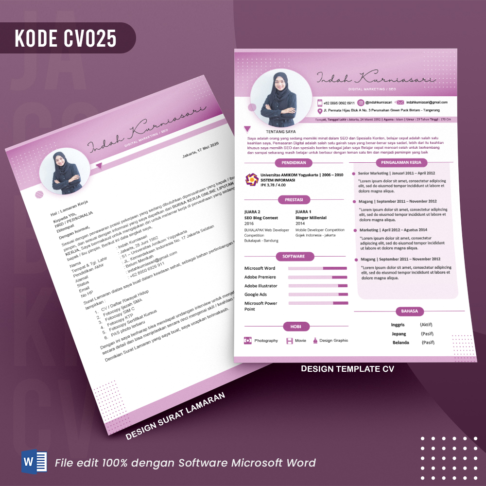 Template Template CV dan Surat Lamaran Kode 025 & Surat Lamaran