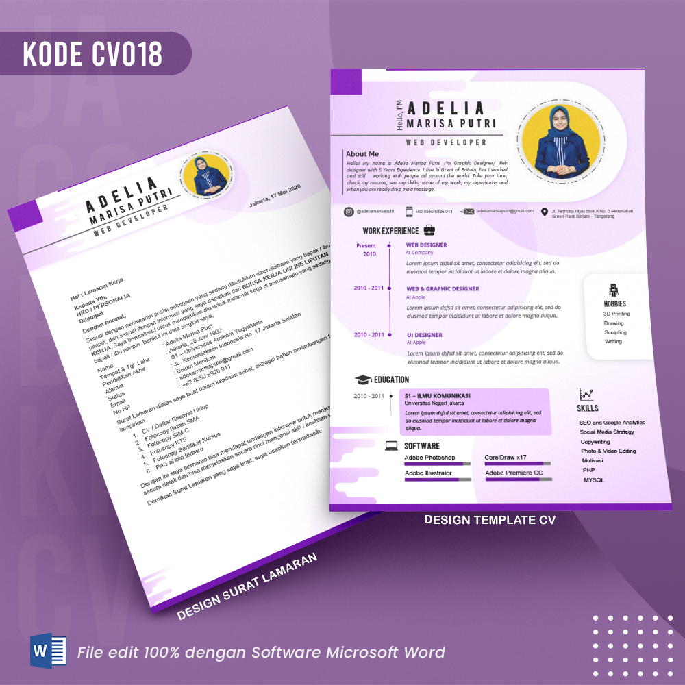 Template Template CV dan Surat Lamaran Kode 018 && Surat Lamaran MS Word