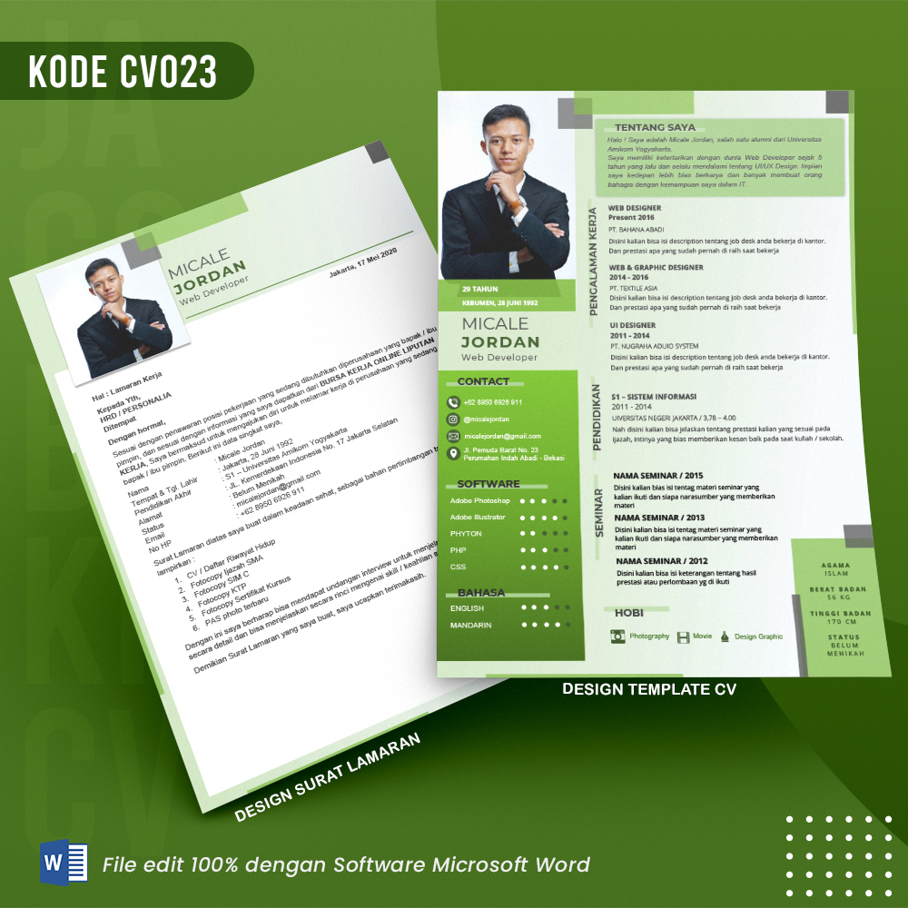 Template Template CV dan Surat Lamaran Kode 023 & Surat Lamaran
