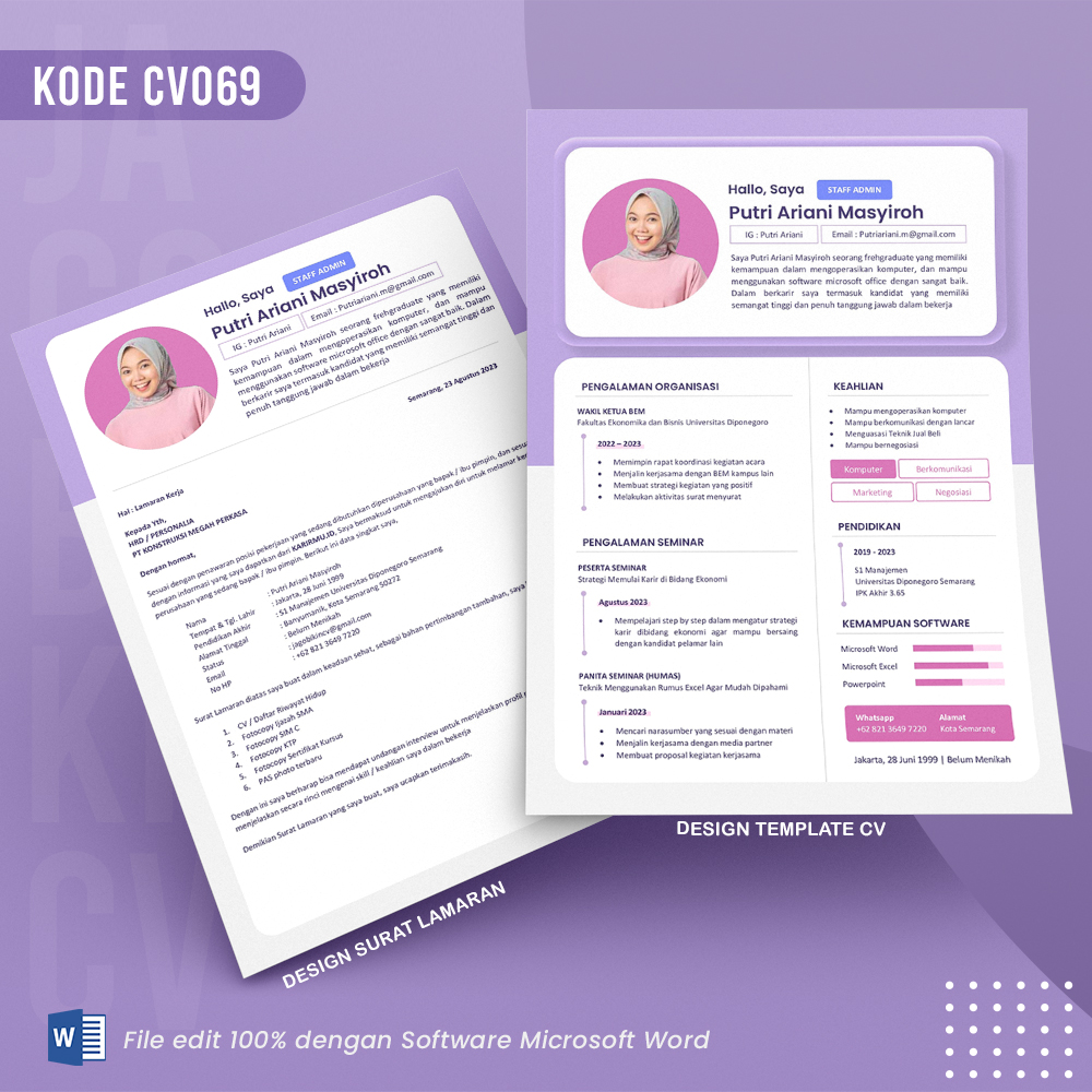 Template Template CV dan Surat Lamaran Kode 069 && Surat Lamaran MS Word