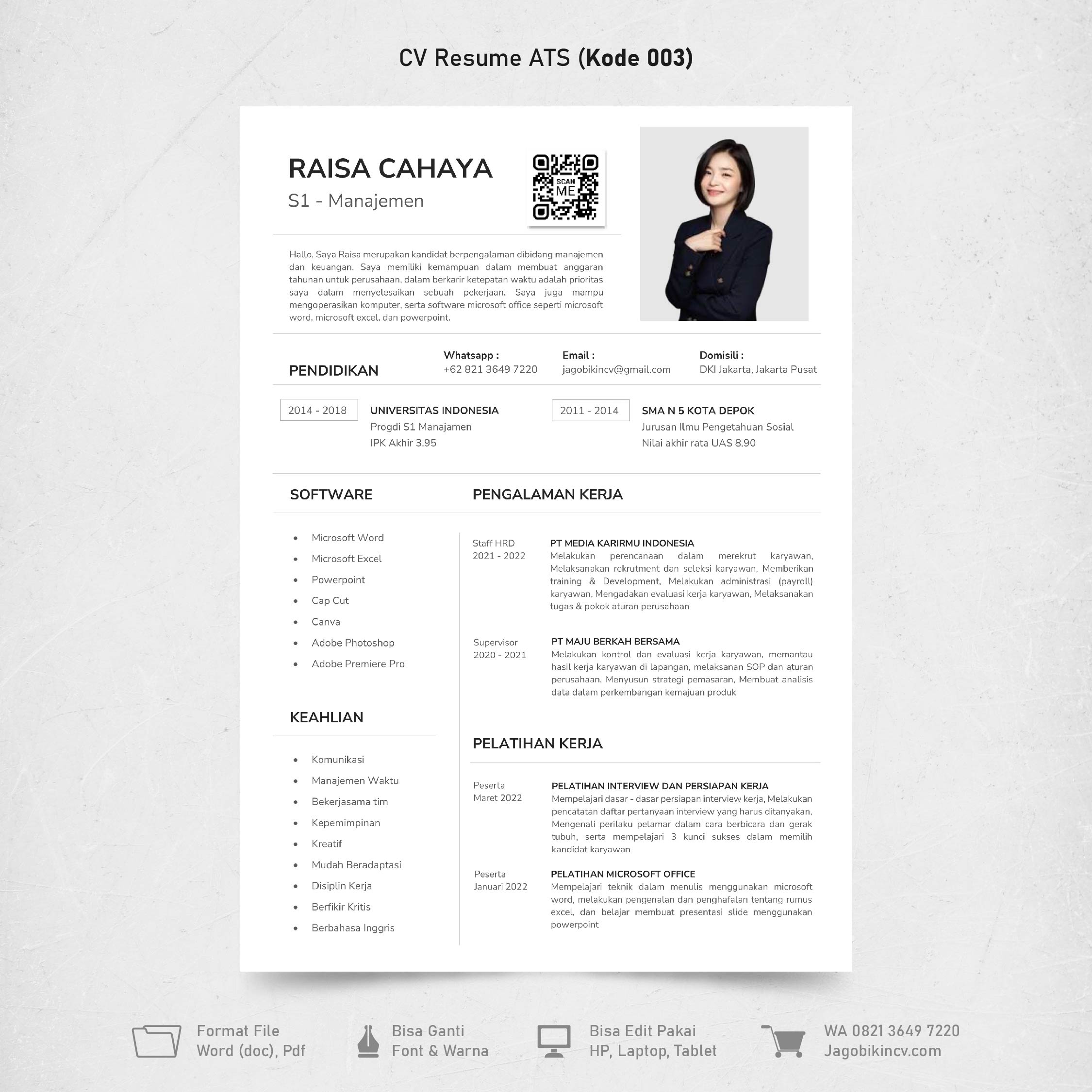 Template Template CV ATS Kode 003 && Surat Lamaran MS Word