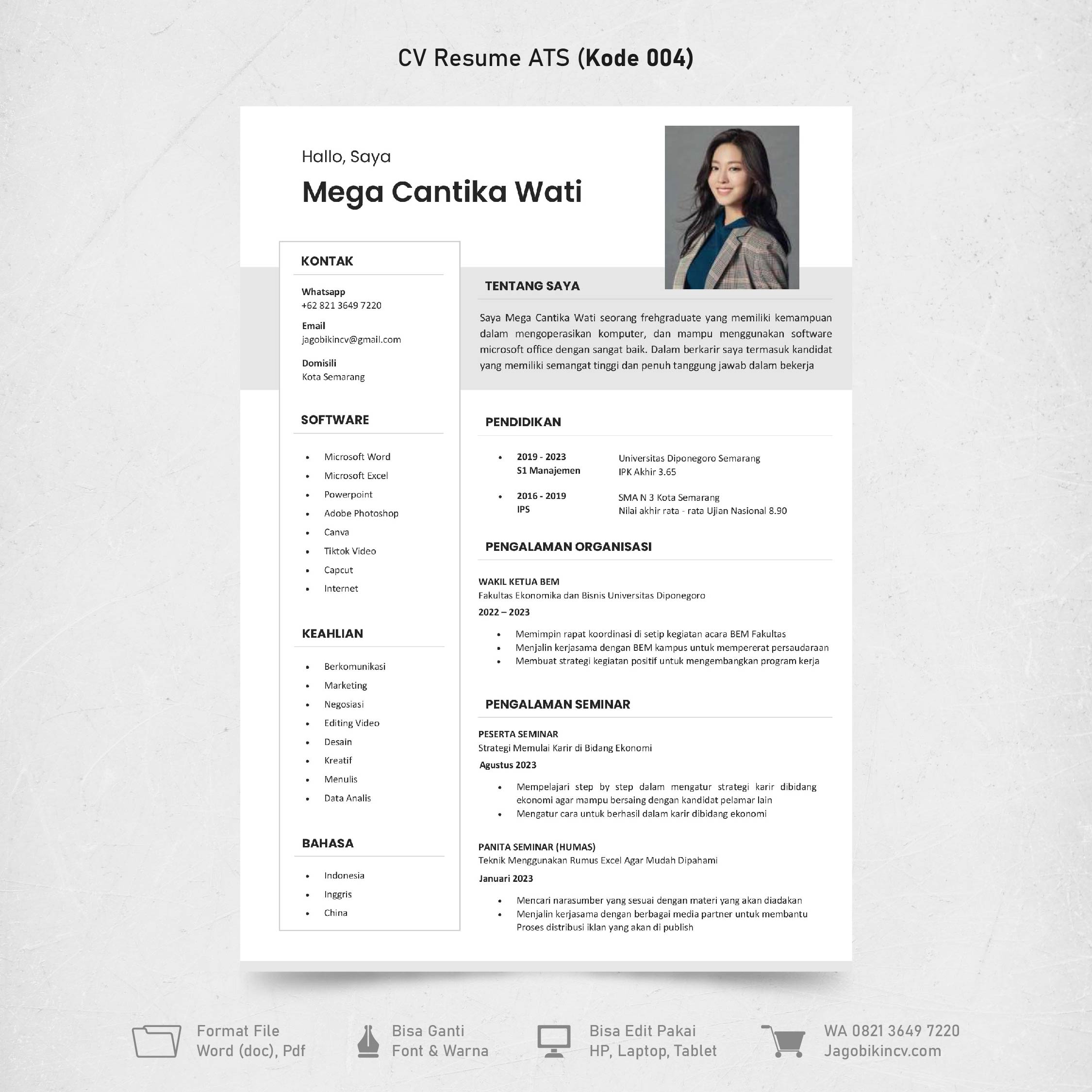 Template Template CV ATS Kode 004 & Surat Lamaran