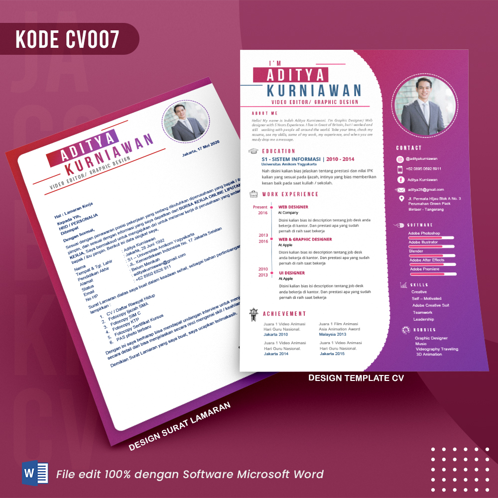 Template Template CV dan Surat Lamaran Kode 007 & Surat Lamaran