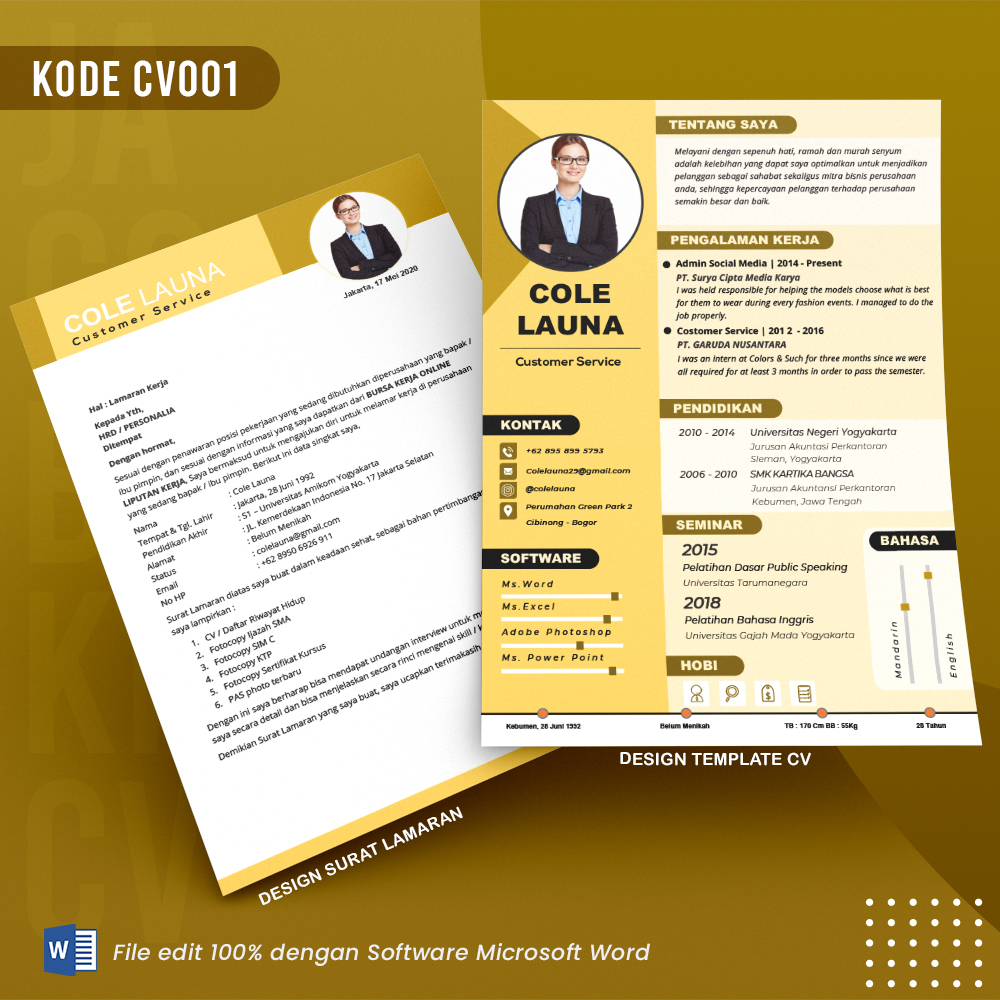 Template Template CV dan Surat Lamaran Kode 001 && Surat Lamaran MS Word